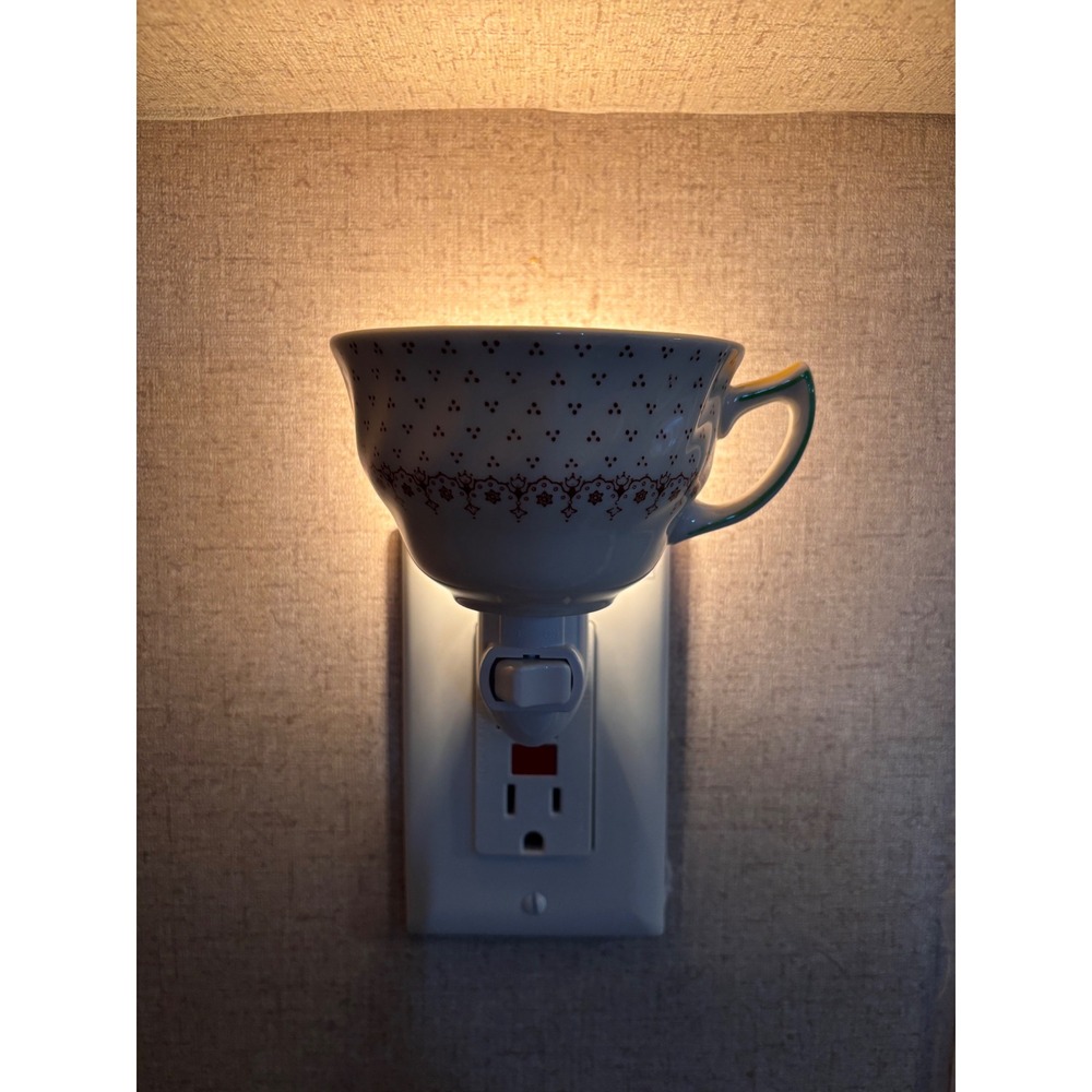 Handcrafted Vintage Teacup Night Light Ceramic Upcycled Plug In Wall Light Cream